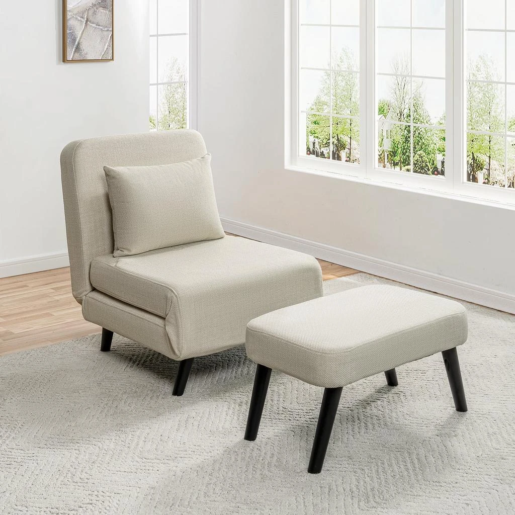 Streamdale Furniture Streamdale Foldable Linen Chaise Lounge Bed - Beige