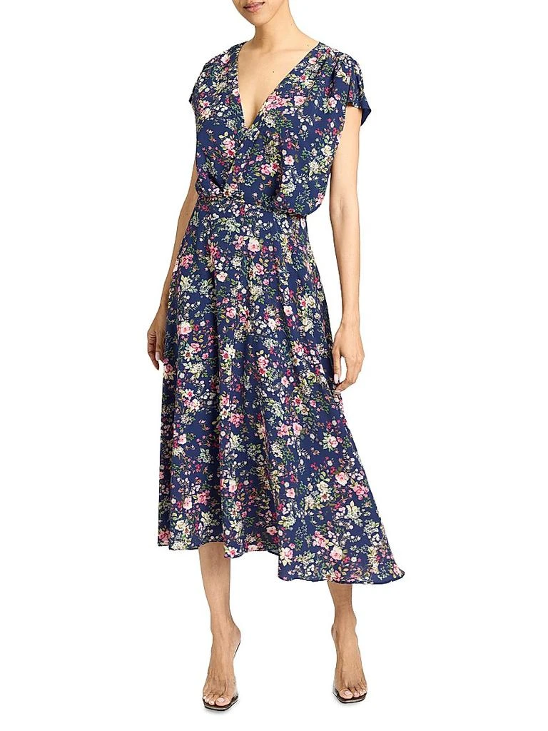 Santorelli Floral Faux-Wrap Midi-Dress 3