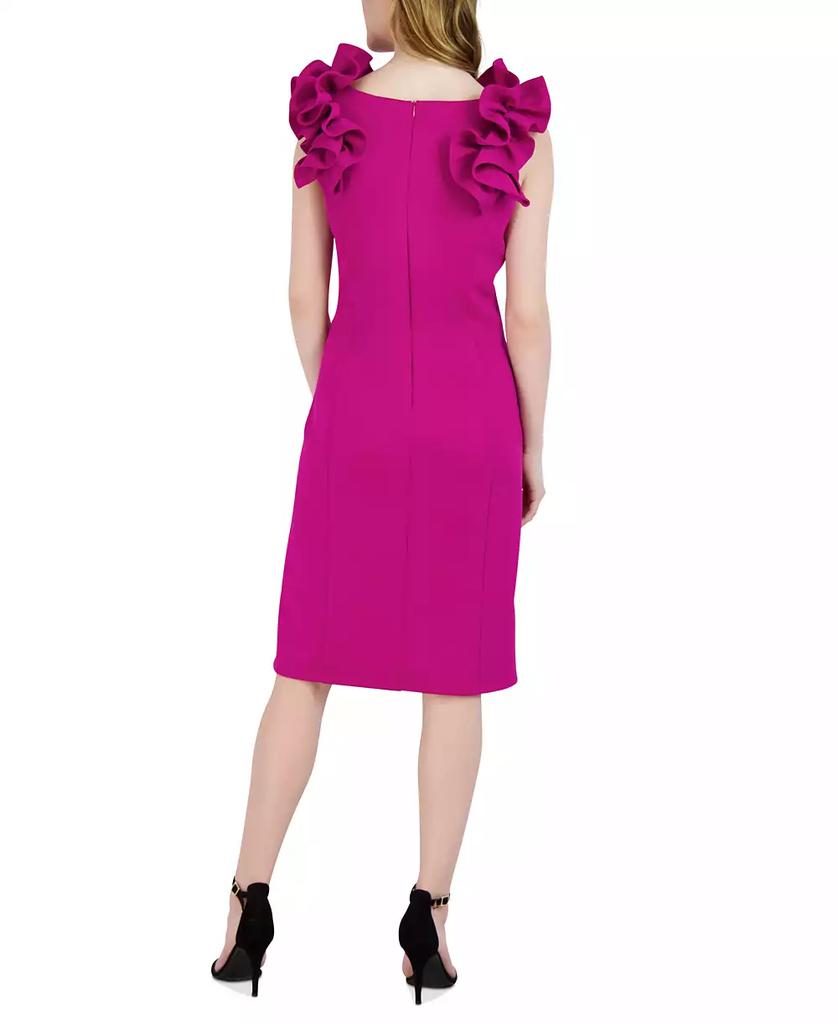 Donna Ricco Women's Ruffled-Shoulder Sleeveless Dress