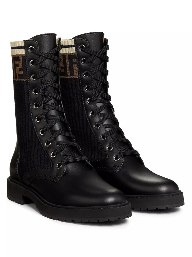 Fendi Rockoko Leather & Knit Combat Boots 2