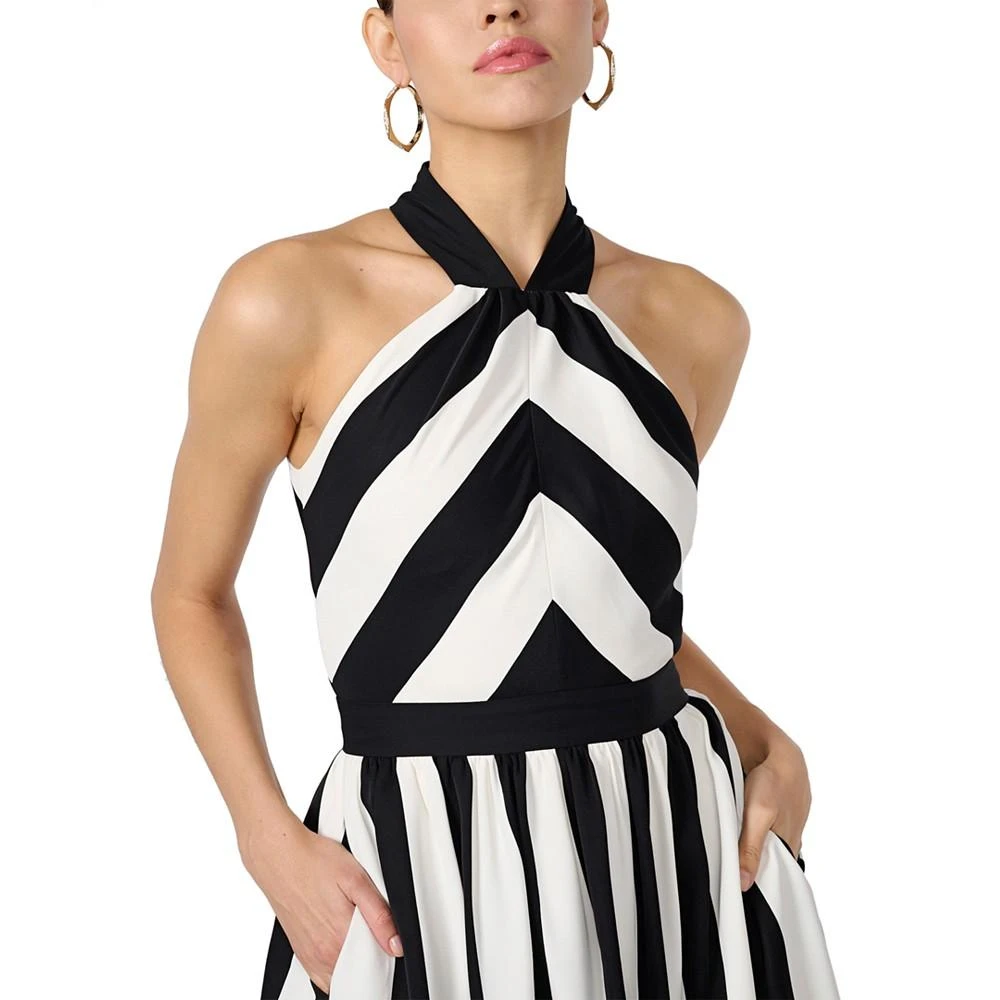 KARL LAGERFELD PARIS Women's Striped Halter-Neck Dress 3