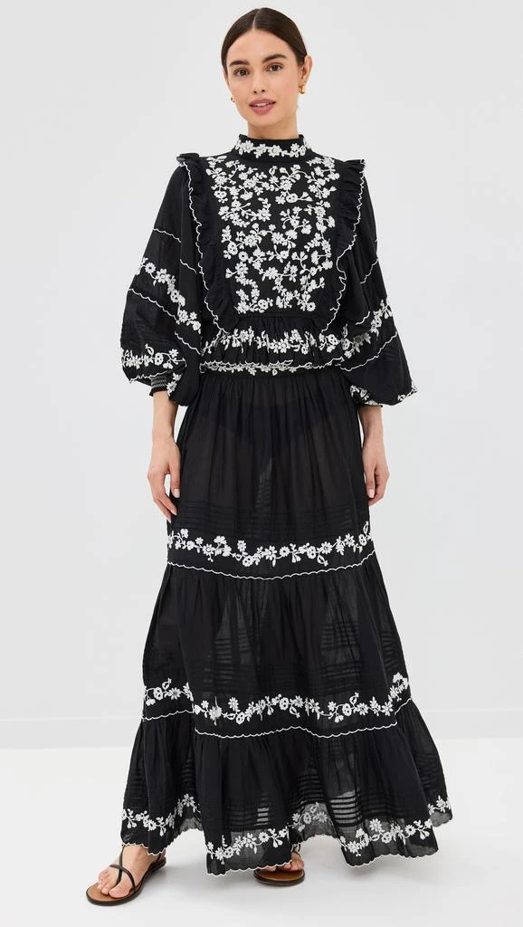 FARM Rio Black Embroidered Ruffled Maxi Skirt 4