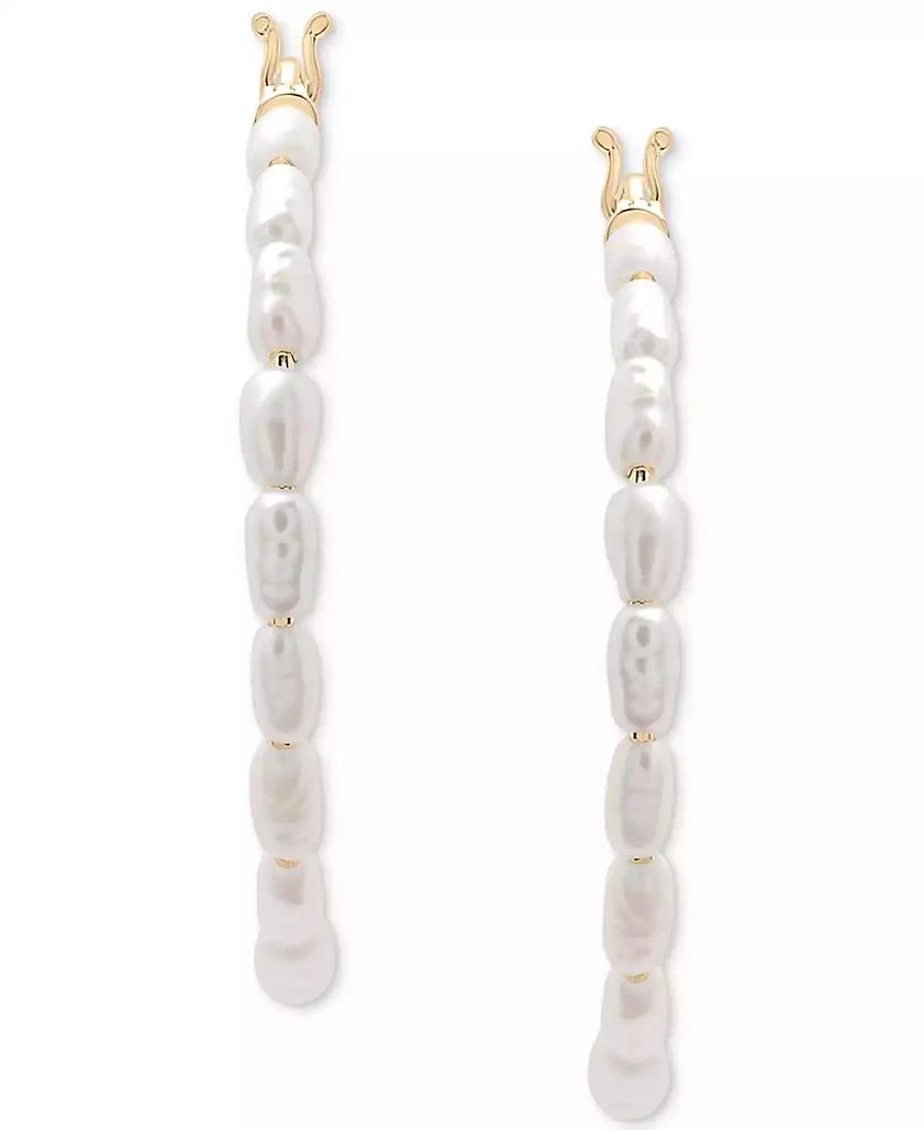 Macy's Cultured Freshwater Pearl (5 x 2-1/2mm) Medium Hoop Earrings in 10k Gold, 1-1/4" 3