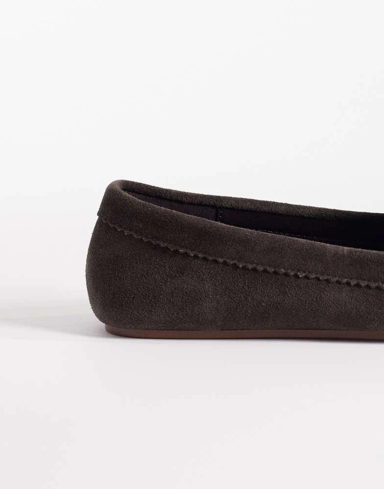 Mango Mango 100% suede loafer with bow detail in chocolate 3