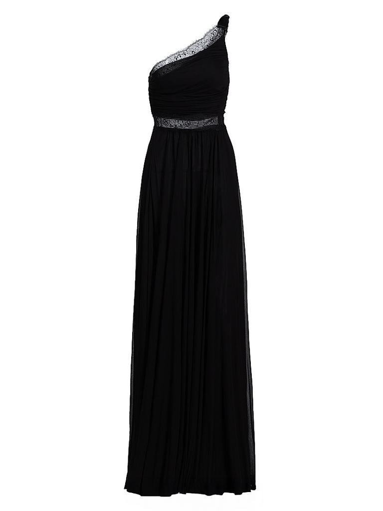 Giambattista Valli One-Shoulder Lace-Trim Ruched Jersey Gown