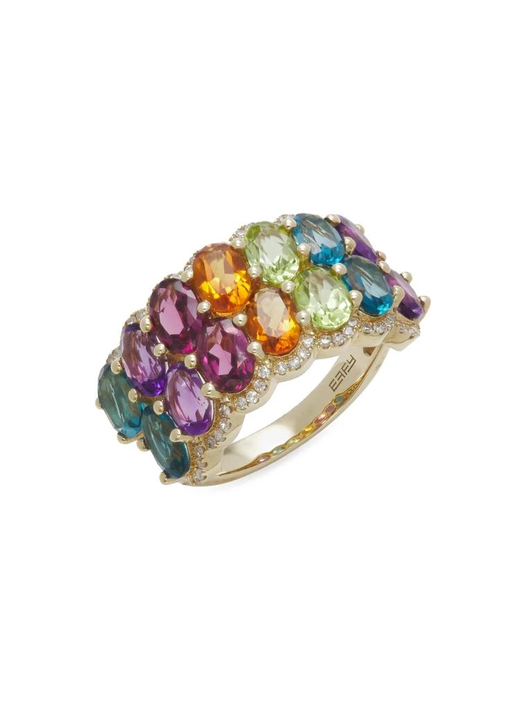 Effy 14K Yellow Gold, 6.50 TCW Multi-Gemstone 
0.22 TCW Diamond Ring