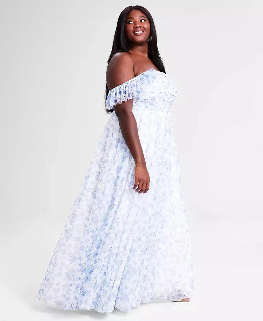 City Studios Trendy Plus Size Off-The-Shoulder Ball Gown, Created for Macy's 3