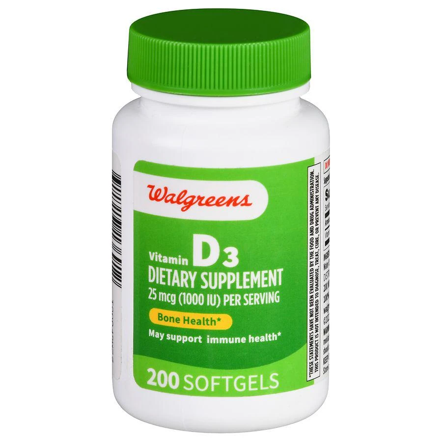 Walgreens Vitamin D3 25 mcg (1000 IU) Softgels (200 days) 1