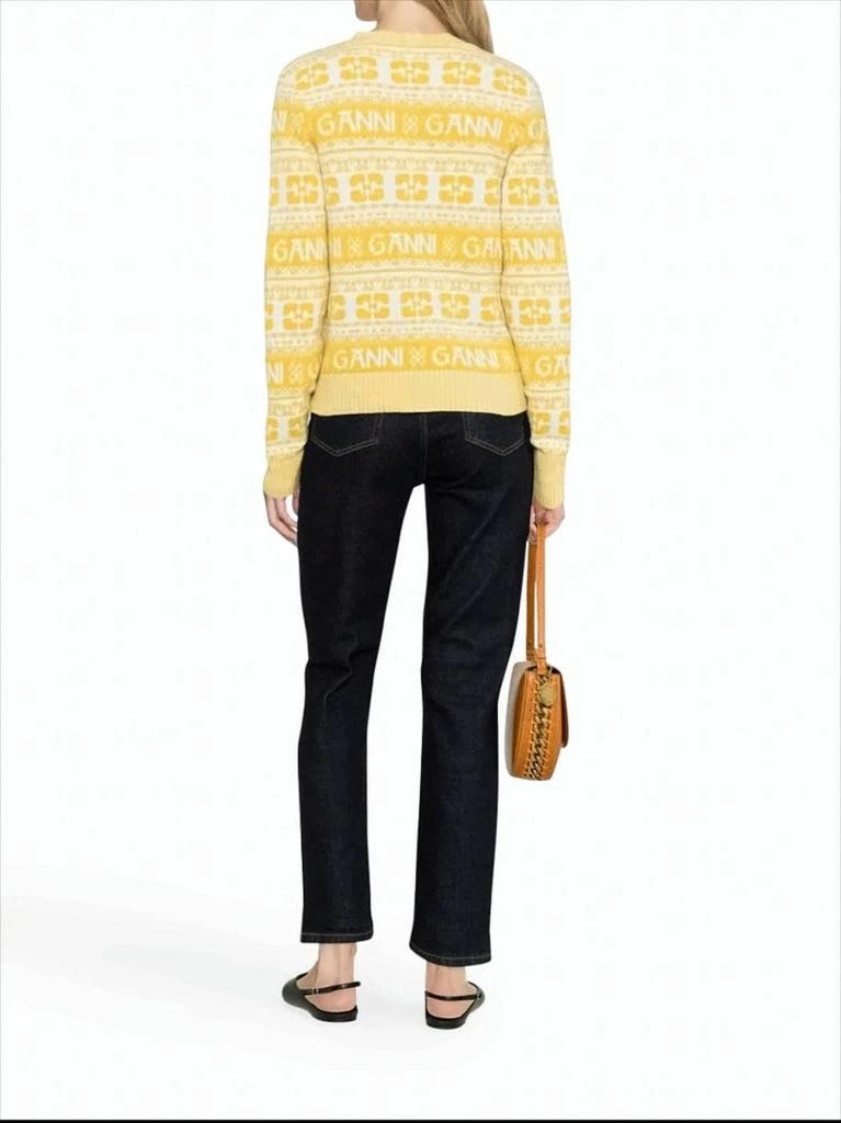 Ganni Cropped V-Neck Cardigan with Logo Motifs and Geometric Designs 3