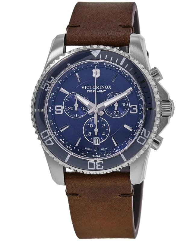Swiss Army Victorinox Swiss Army Maverick Chronograph Quartz Blue Dial Brown Leather Strap Men's Watch 241865 1