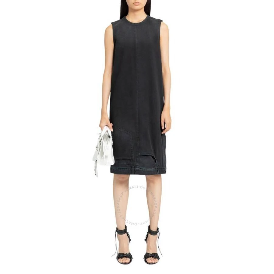 Balenciaga Sunbleached Black Upside Down Denim Midi Dress 1