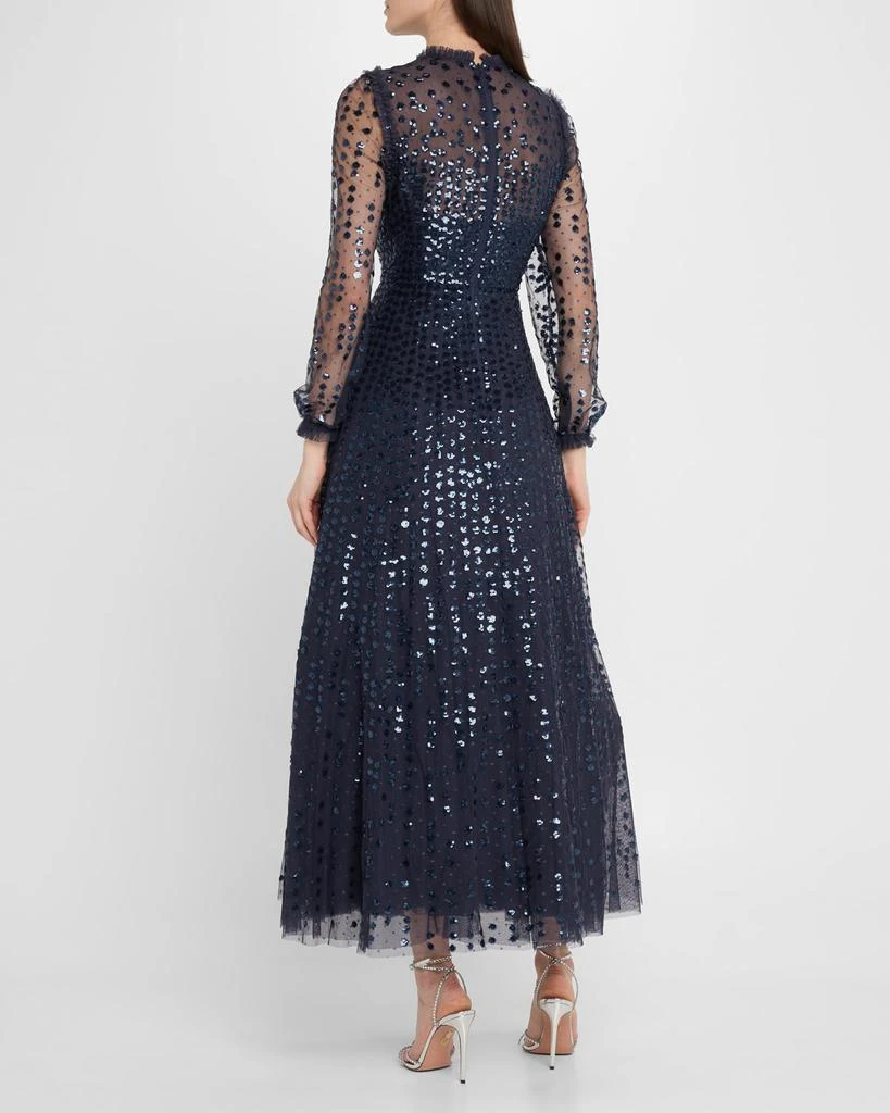 Needle & Thread Raindrop Sheer-Sleeve Sequin Ankle Gown 3