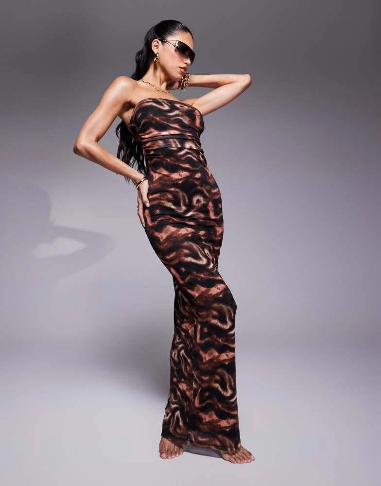 Shop South Beach abstract print lined bandeau mesh maxi beach dress in  brown on Sale at BeyondStyle  Get 10% Off South Beach abstract print lined  bandeau mesh maxi beach dress in