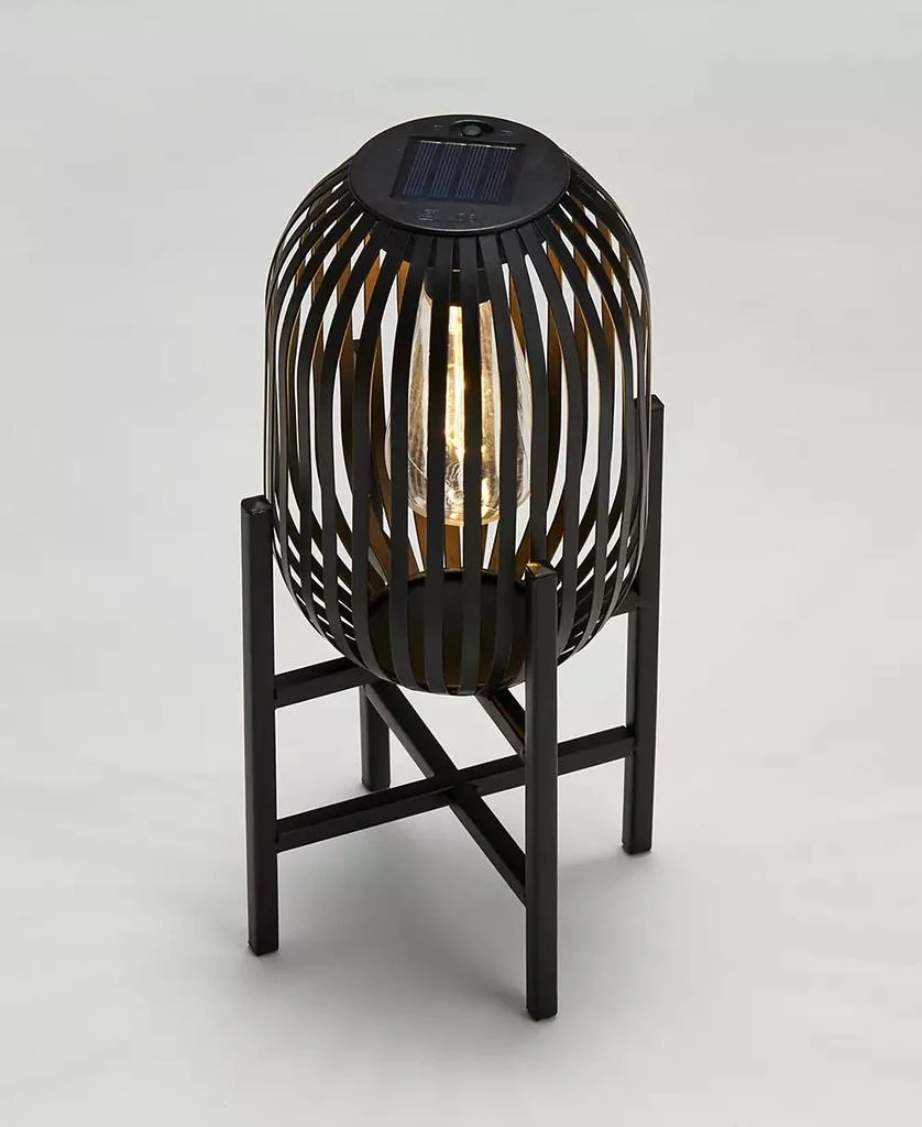 Glitzhome 14.25" H Slim-Shaped Metal Stripes Solar Powered Edison Bulb Slim Outdoor Lantern with Stand 4