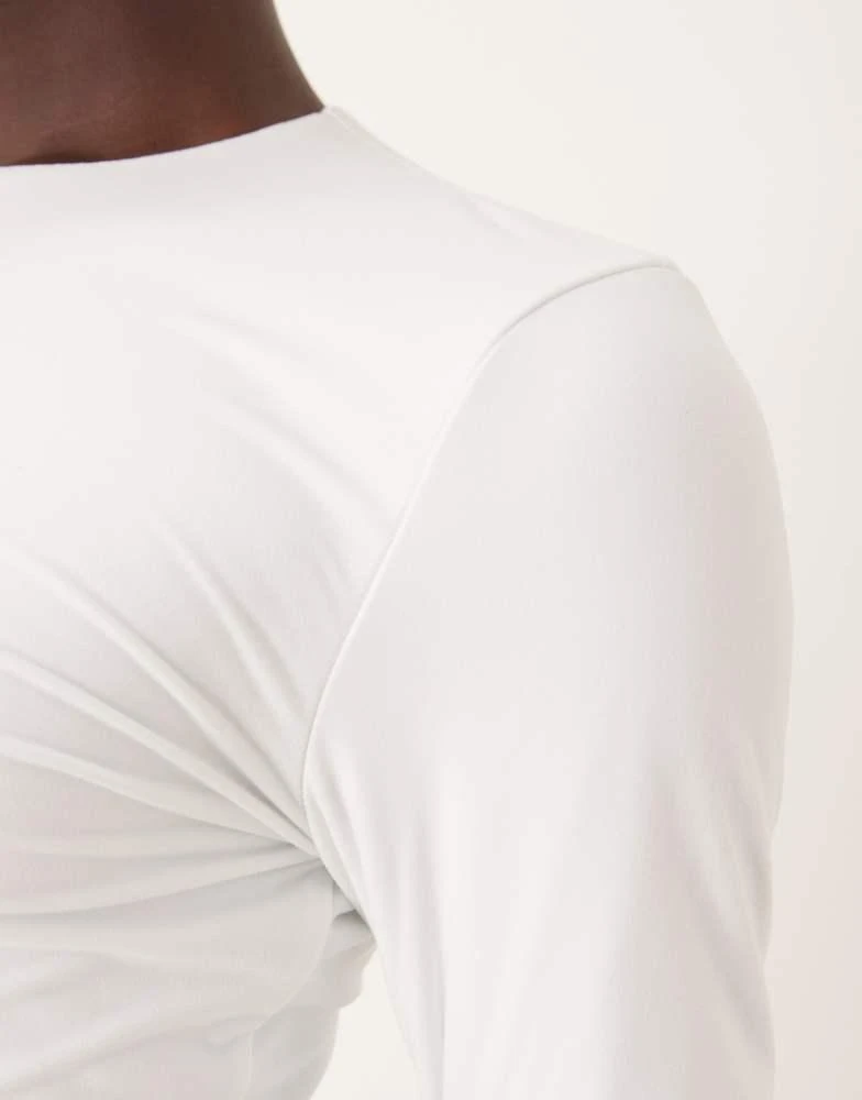 Abercrombie & Fitch Abercrombie & Fitch long sleeve soft matte bodysuit in white 2
