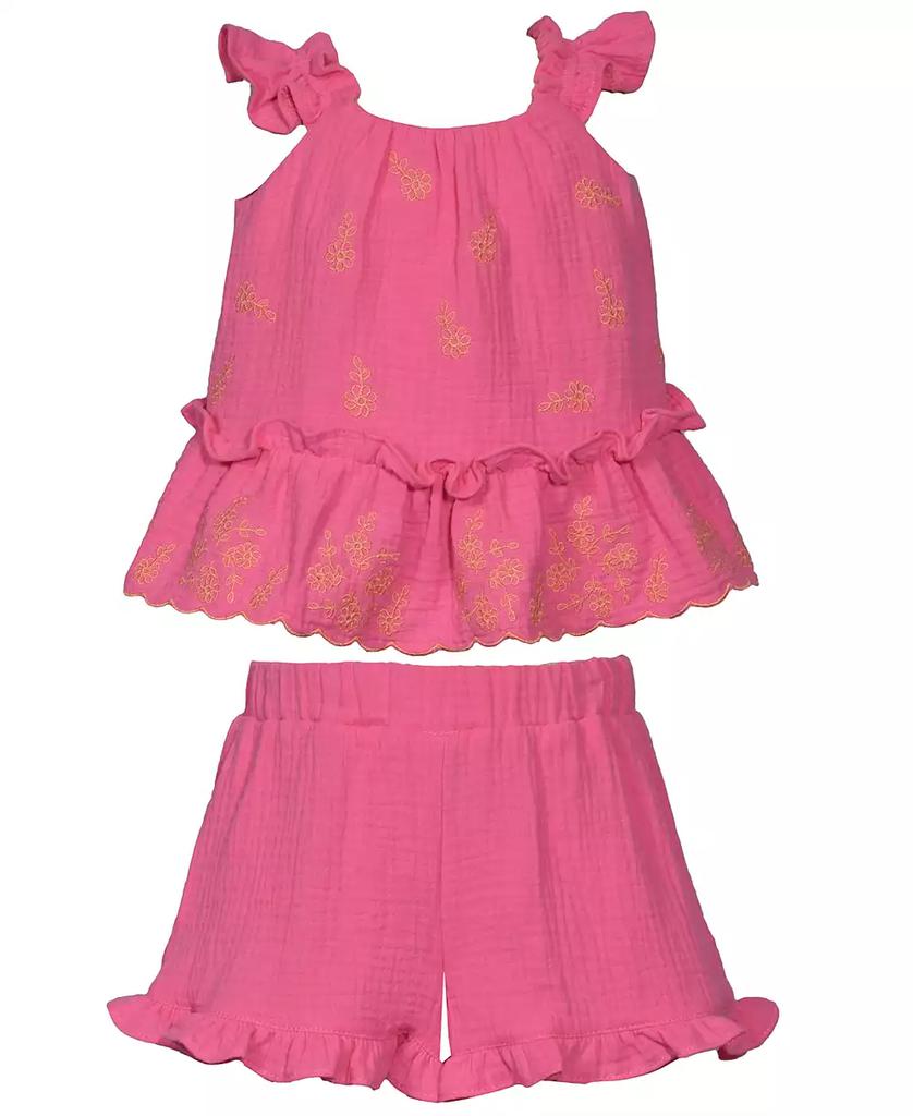 Bonnie Baby Baby Girls 2-Piece Embroidered Ruffle Top and Shorts Set