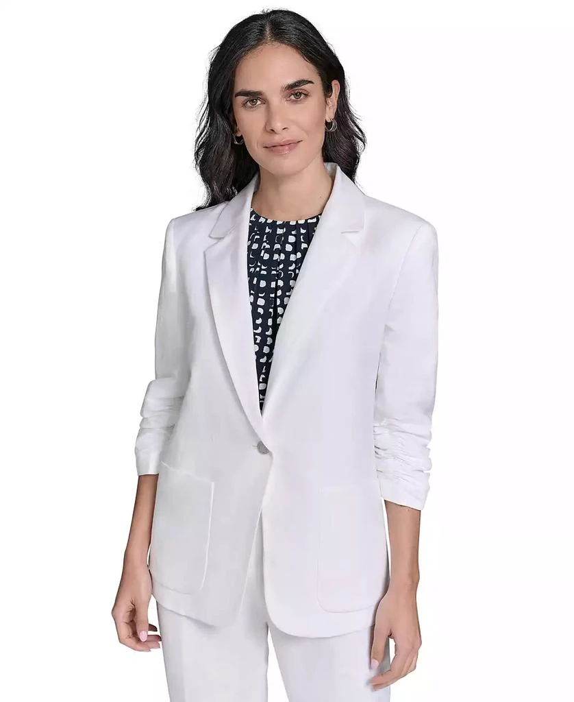 Calvin Klein Petite Ruched-Sleeve Linen-Blend Blazer 1