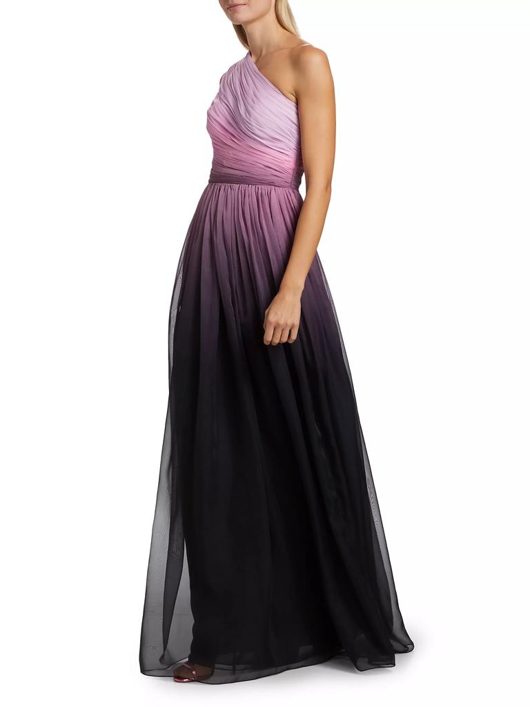 Pamella Roland One-Shoulder Ombré Chiffon Sleeveless Gown