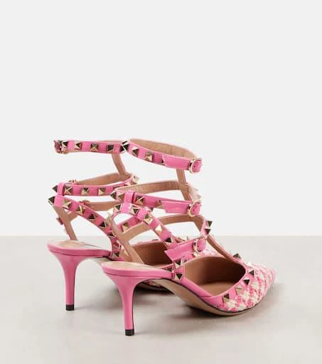 Valentino Rockstud 65 bouclé-trimmed leather pumps 2