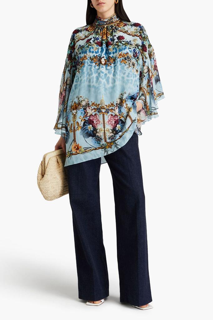 Camilla Embellished printed silk crepe de chine and voile blouse