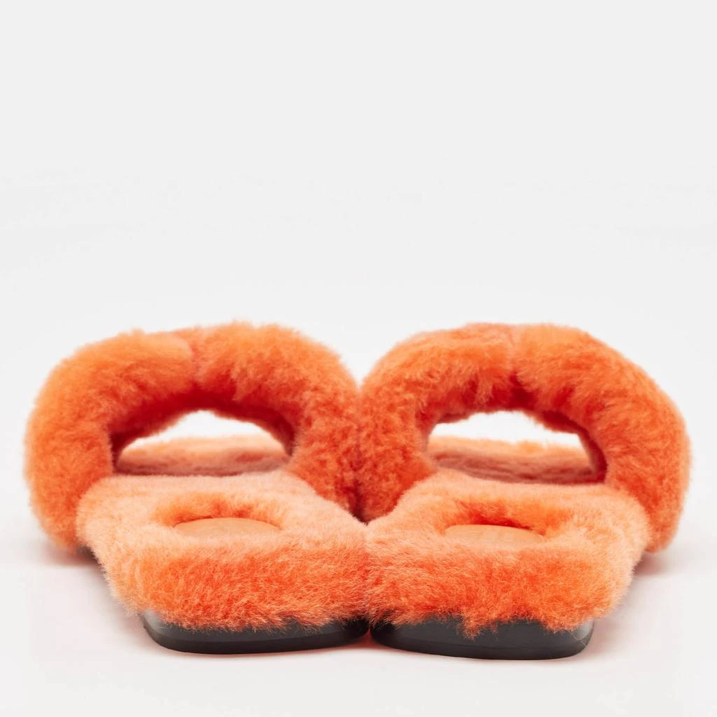 Hermes Hermes Orange Shearling Fur Oran Flat Slides Size 37.5 5