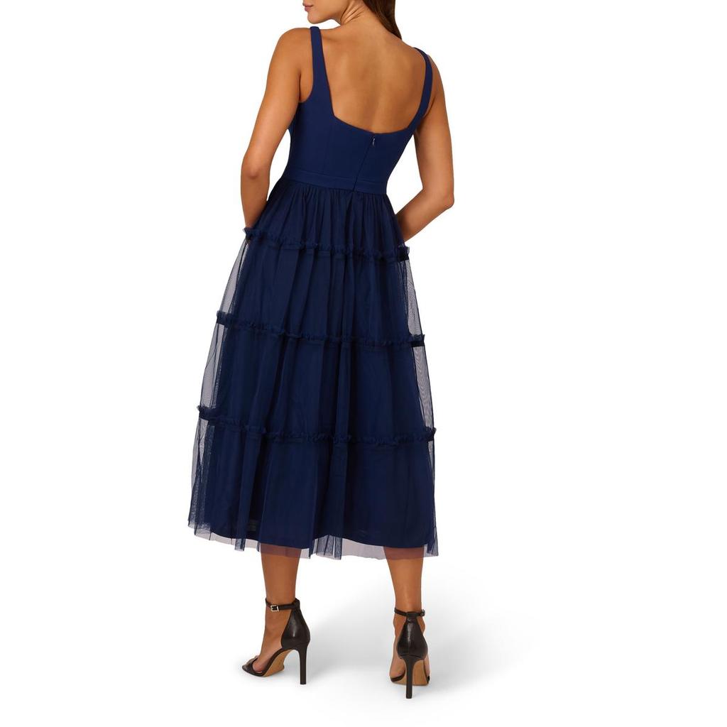 Adrianna Papell Womens Tiered Mesh Fit & Flare Dress