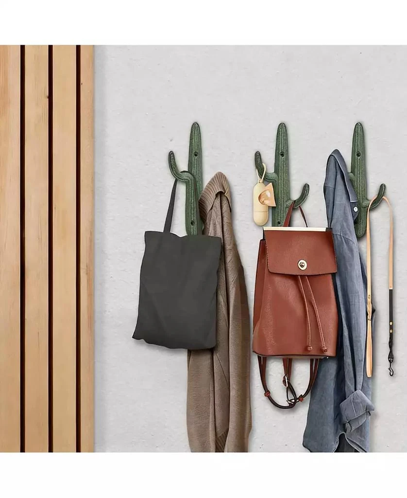 YIGII Set of 3 Rustic Cactus Cast Iron Wall Hooks for Coats, Bags, Towels - Easy Install 5