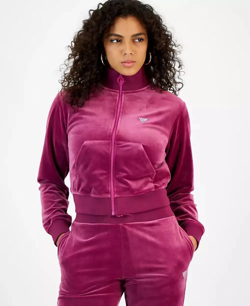 GUESS Women's Couture Embellished Full-Zip Cropped Sweatshirt 1