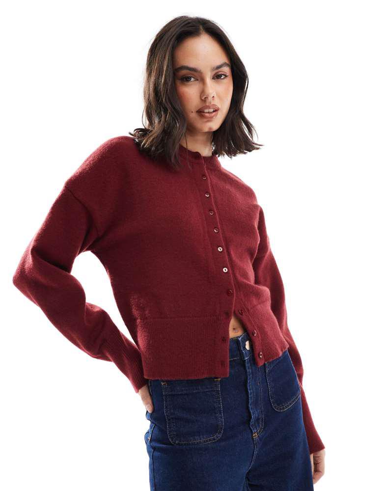 Daisy Street Daisy Street fitted waist cardigan in burgundy