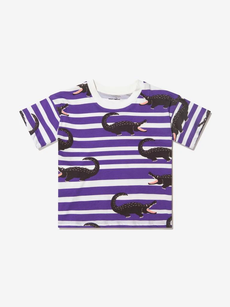 Mini Rodini Mini Rodini Girls Organic Cotton Striped Crocodile T-Shirt 1