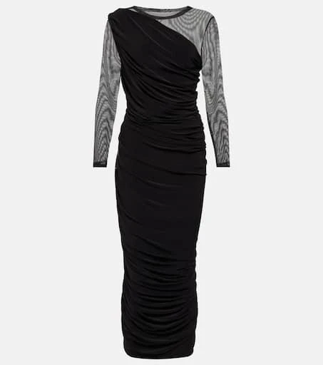 Norma Kamali Diana asymmetric mesh midi dress 1
