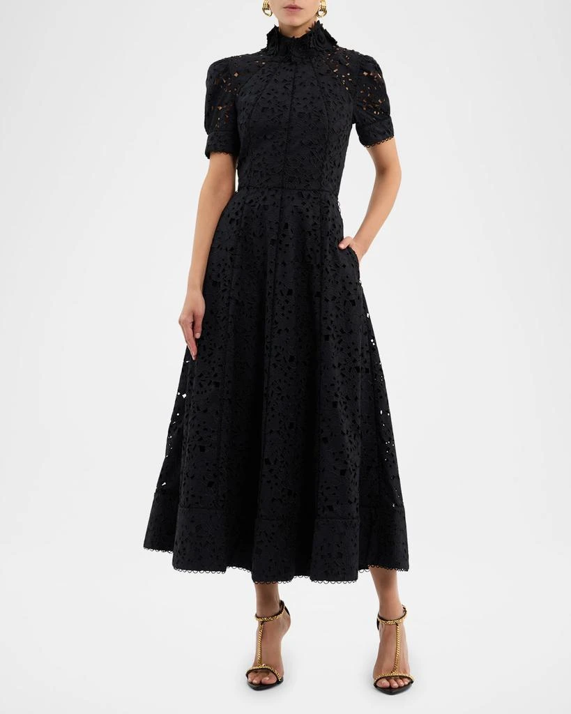 REBECCA VALLANCE Kitsu Mock-Neck Floral Lace Midi Dress 2