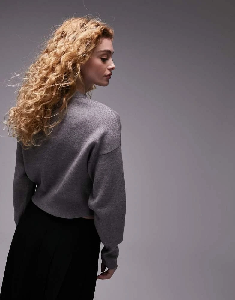 Topshop Topshop knitted compact fitted waist cardigan in grey 3