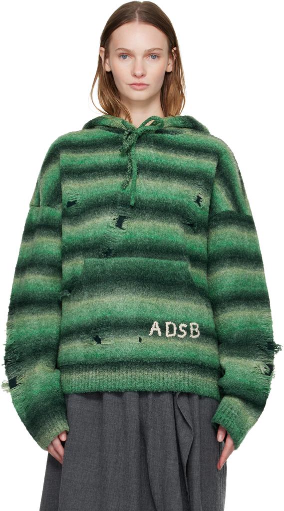 ANDERSSON BELL Green Color Blocked Knit Zip Hoodie - Hoodies
