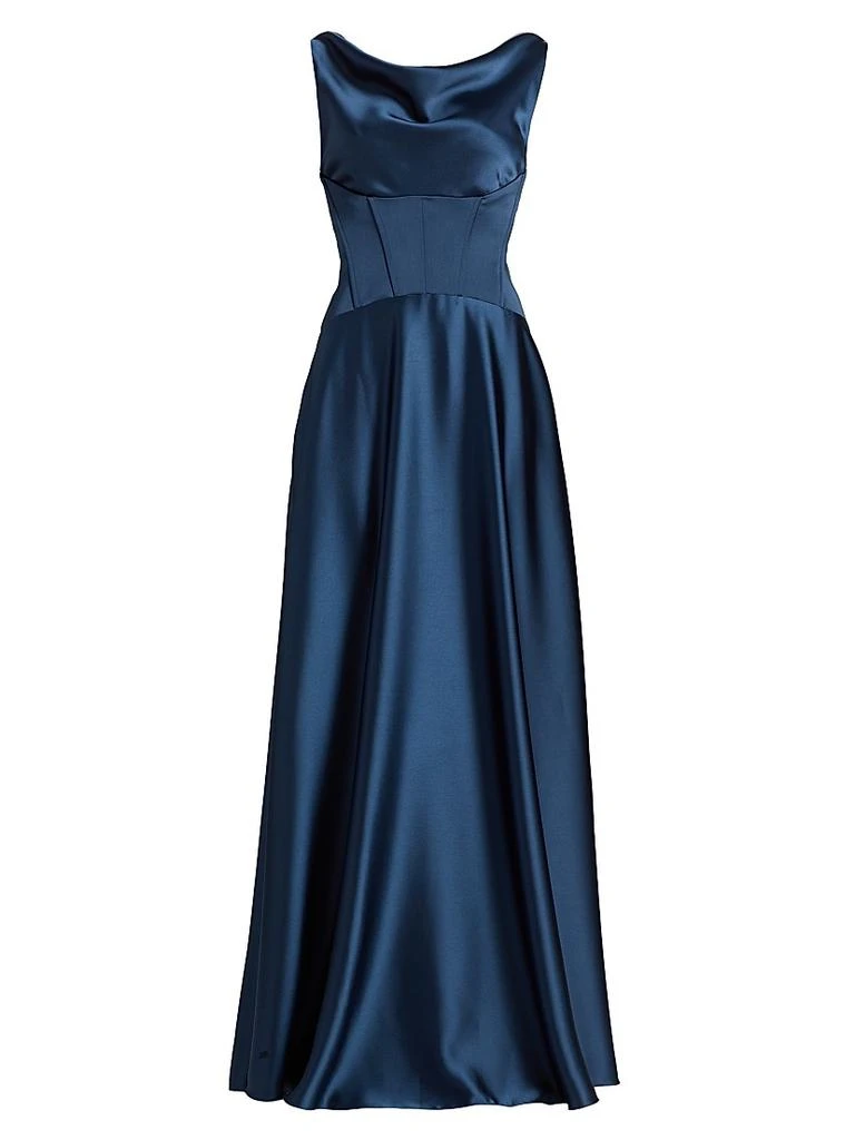 Amsale Satin Cowl Neck Gown 1