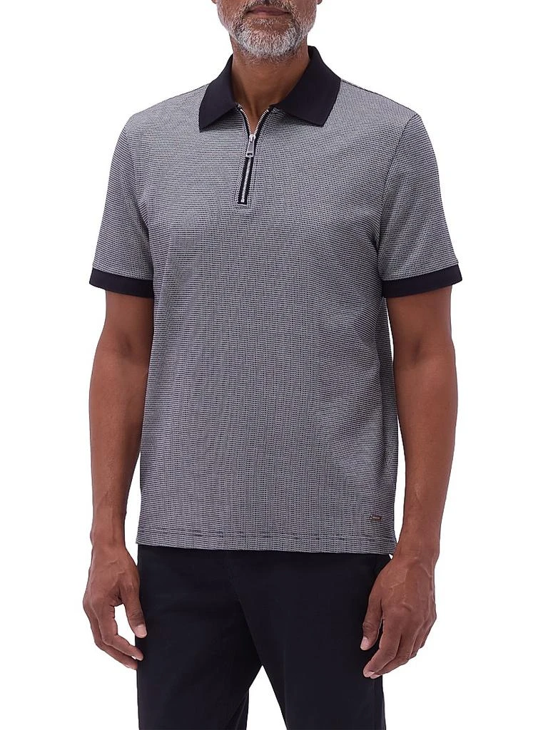 BUGATCHI Quarter Zip Printed Cotton Polo Shirt 3