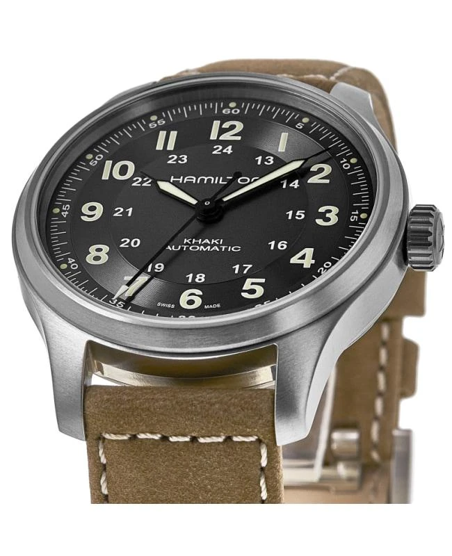 Hamilton Hamilton Khaki Field Titanium Auto Black Dial Leather Strap Men's Watch H70545550 2