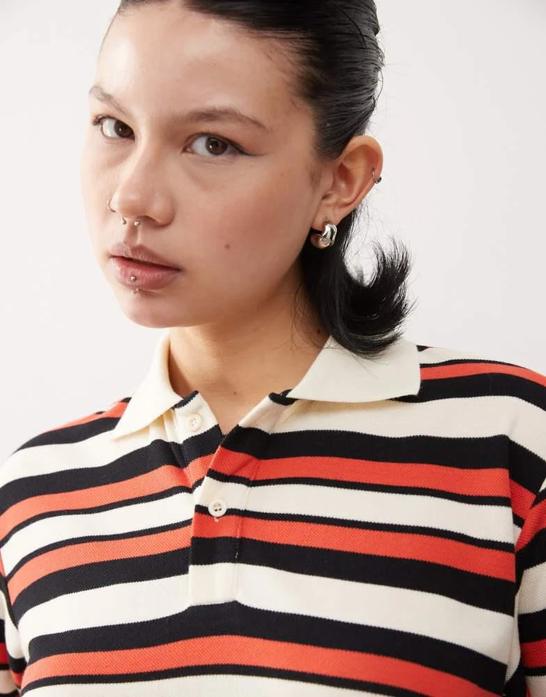 Lioness Lioness long sleeve collared rugby polo top in red stripe 3