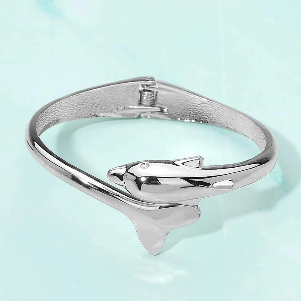 FASHNZFAB Sleek Dolphin Hinged Bangle Bracelet