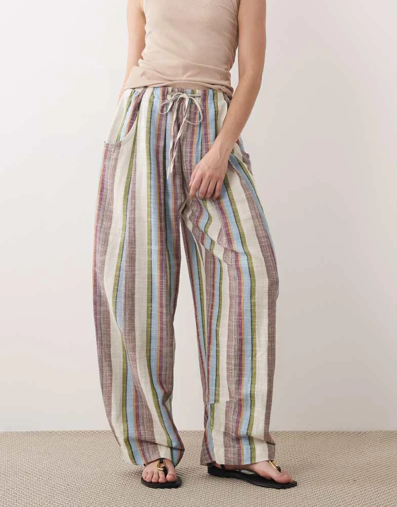 Free People Free People chambers laid back pull on trousers in ivory combo stripe