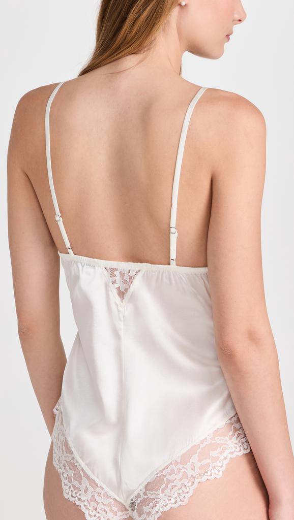Fleur du Mal Venus Lace Trim Silk Thong Teddy