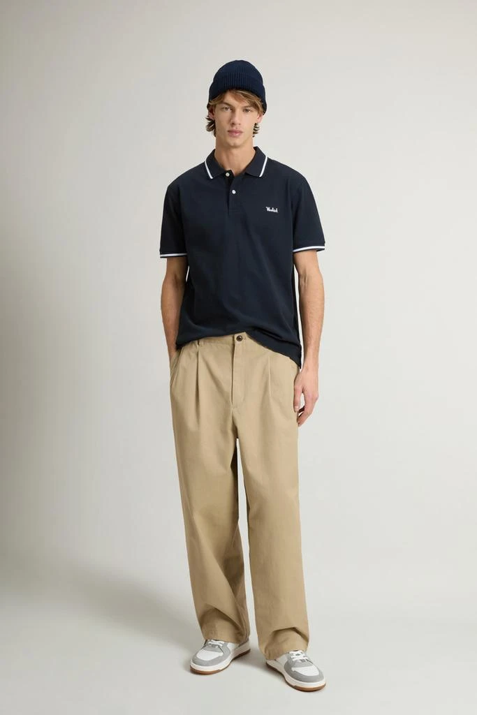 Woolrich Monterey Polo Shirt in Stretch Cotton Piquet with Striped Edges - Men - Blue 2