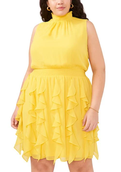1. State Plus Size Sleeveless Mock Neck Smock Waist Mini Dress 1