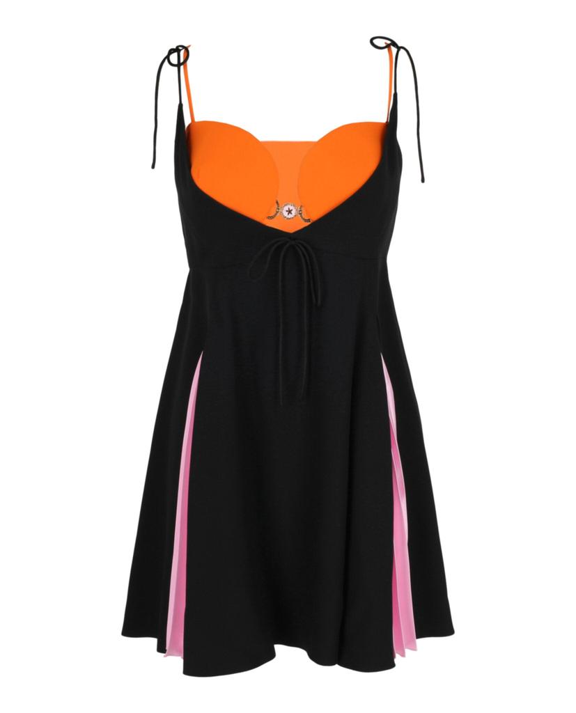Versace Pleated Satin Colorblock Mini Dress