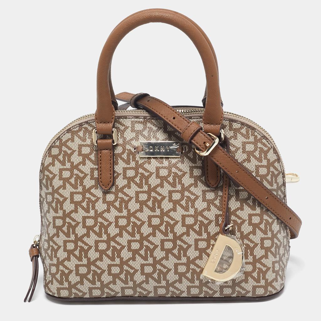 DKNY Dkny Beige/Brown Signature Coated Canvas and Leather Small Dome Satchel