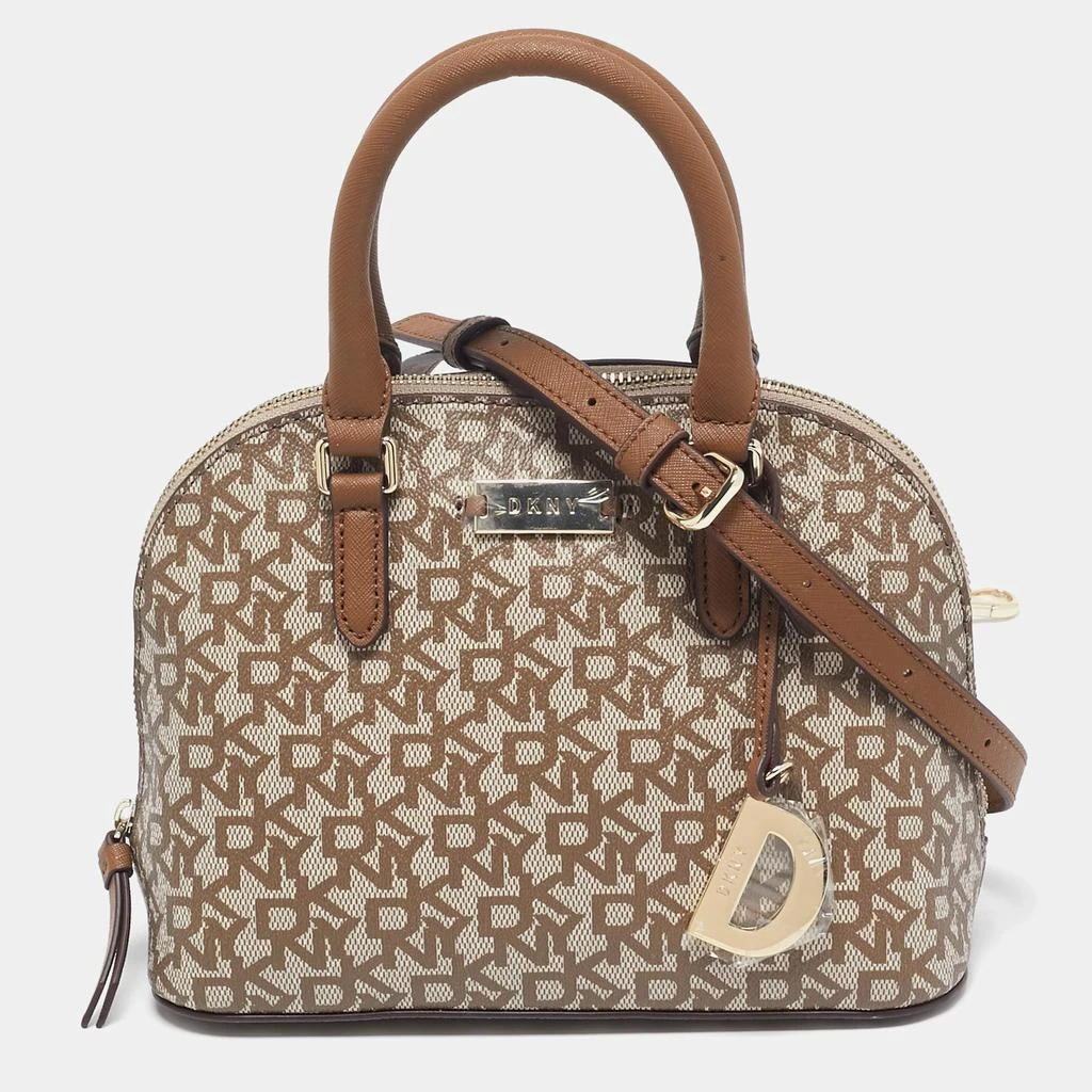 DKNY Dkny Beige/Brown Signature Coated Canvas and Leather Small Dome Satchel 1