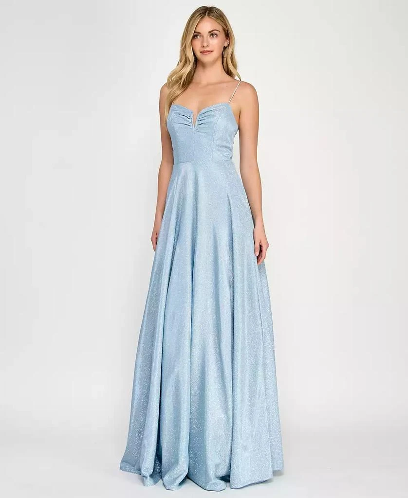 Crystal Doll Juniors' Rhinestone-Strap Glitter Gown 1