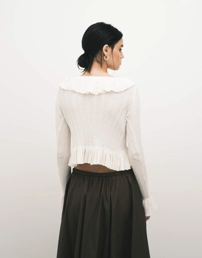Monki Monki frill knit cardigan in off white 3