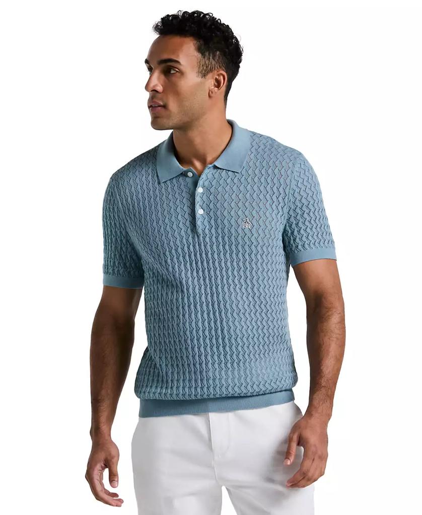 Original Penguin Men's Slim-Fit Textured Short Sleeve Sweater Polo Shirt