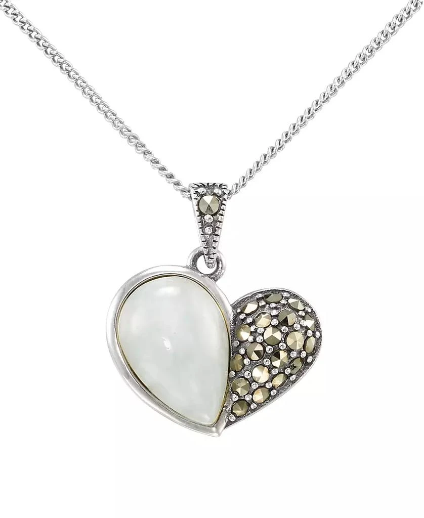 Macy
s Marcasite (0.24 ct. t.w.) and Jade (3 ct. t.w.) Heart Pendant Necklace in Sterling Silver